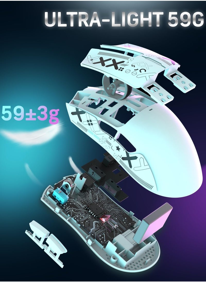 Attack Shark X11 Lightweight Wireless Gaming Mouse with RGB Charging Dock,Tri-Mode-2.4G/USB-C Wired/BT,22K DPI,PAW3311 Optical Sensor,HUYU Switch, 5 programmable Buttons for PC/Mac(White&Sticker)  - Image 4