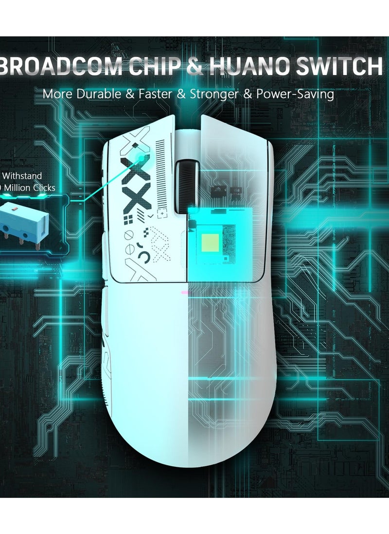 Attack Shark - X11 Lightweight Wireless Gaming Mouse with RGB Charging Dock,Tri-Mode-2.4G/USB-C Wired/BT,22K DPI,PAW3311 Optical Sensor,HUYU Switch, 5 programmable Buttons for PC/Mac(White&Sticker) - Image 1