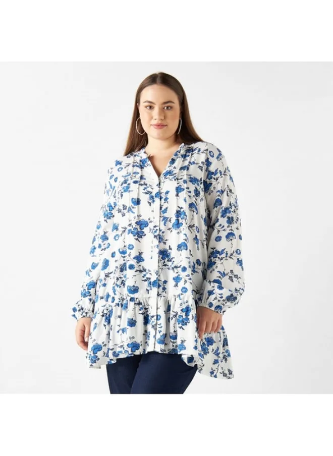 2Xtremz 2Xtremz All-Over Floral Print Tunic with Long Sleeves