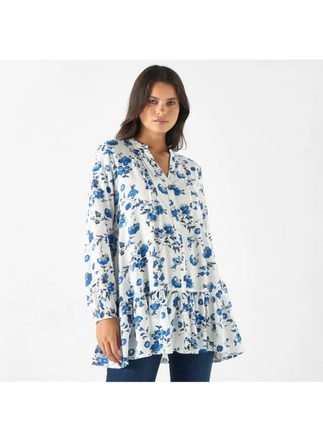 2Xtremz 2Xtremz All-Over Floral Print Tunic with Long Sleeves