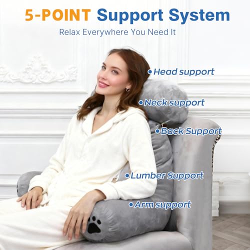PZT Reading Pillow Plus, Crystal Velvet Back Pillow Bed Sitting Up for Adult & Children, Back Rest Pillow Support for Reading & Rest Bed, Add Height and Removable Pillows, Dorm Essentials, Grey - Image 3