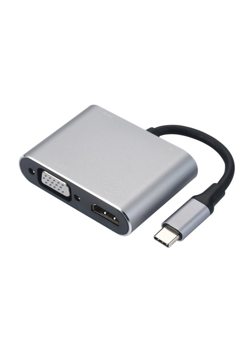 Generic 4-In-1 Hub Type-C To HD VGA Adapter Grey/Black  - Image 1