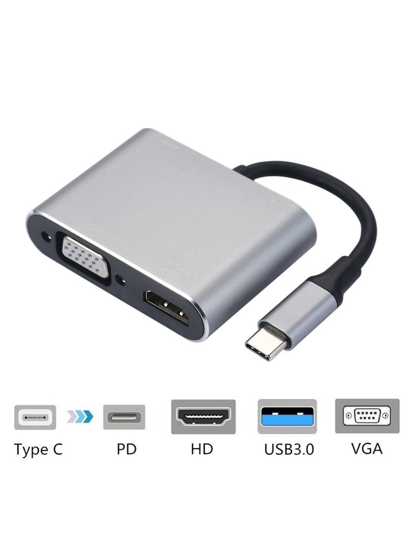 Generic 4-In-1 Hub Type-C To HD VGA Adapter Grey/Black  - Image 2