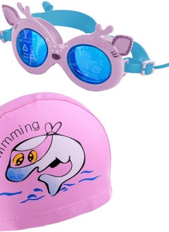 Kids Swimming Fun Set - Adjustable Goggles and Comfy Swim Cap Set | Anti-Fog, UV Protection | Leak-Proof  Design| Ideal for Boys and Girls | Perfect for Pool and Beach Fun| Blue