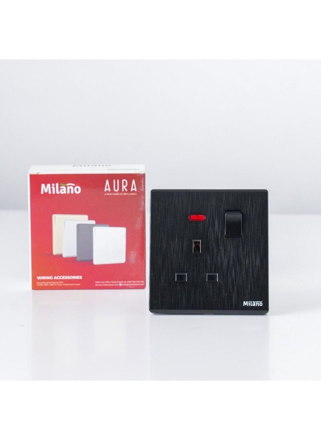 DANUBE HOME - Milano 13A Socket With Neon Single Switched Socket With Led Indicator Electrical Switches Sockets Outlets For Home Appliances Dp Aura Blk - Image 1
