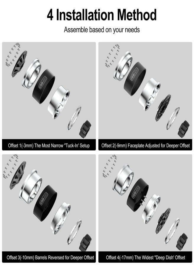 COOWOO RC Wheels Upgrade Parts, 1.9 in Beadlock Wheels Adjustable Offset for 1/10 TRX6 TRX4 or SCX10 RC Trucks, Made of Aluminum Alloy, Teardrop-Shaped, Set of 4, Black - Image 2