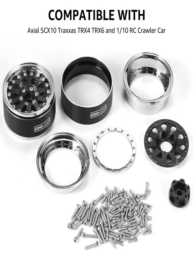 COOWOO RC Wheels Upgrade Parts, 1.9 in Beadlock Wheels Adjustable Offset for 1/10 TRX6 TRX4 or SCX10 RC Trucks, Made of Aluminum Alloy, Teardrop-Shaped, Set of 4, Black - Image 4