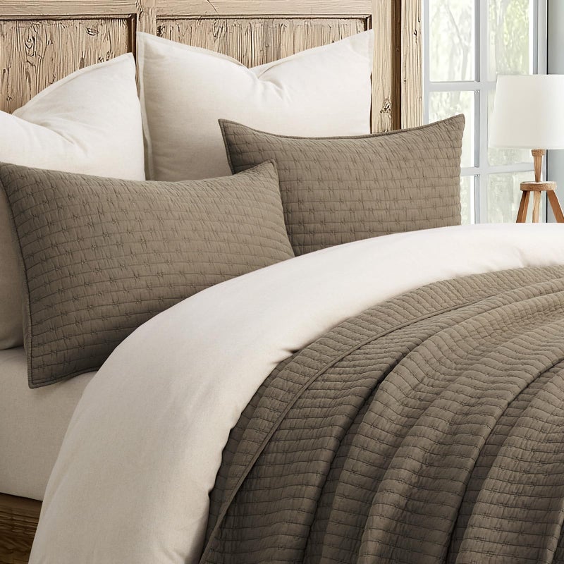 EVERGRACEHOME EVERGRACE Cross Stitch Pre-Washed Cotton Quilt Bedding Set King Size, Oversized 3 Pieces Lightweight Bedspread Coverlet for All Season, with 2 Matching Shams, Mocha Brown, 108"x96" - Image 2