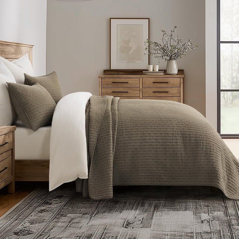 EVERGRACEHOME EVERGRACE Cross Stitch Pre-Washed Cotton Quilt Bedding Set King Size, Oversized 3 Pieces Lightweight Bedspread Coverlet for All Season, with 2 Matching Shams, Mocha Brown, 108"x96" - Image 5