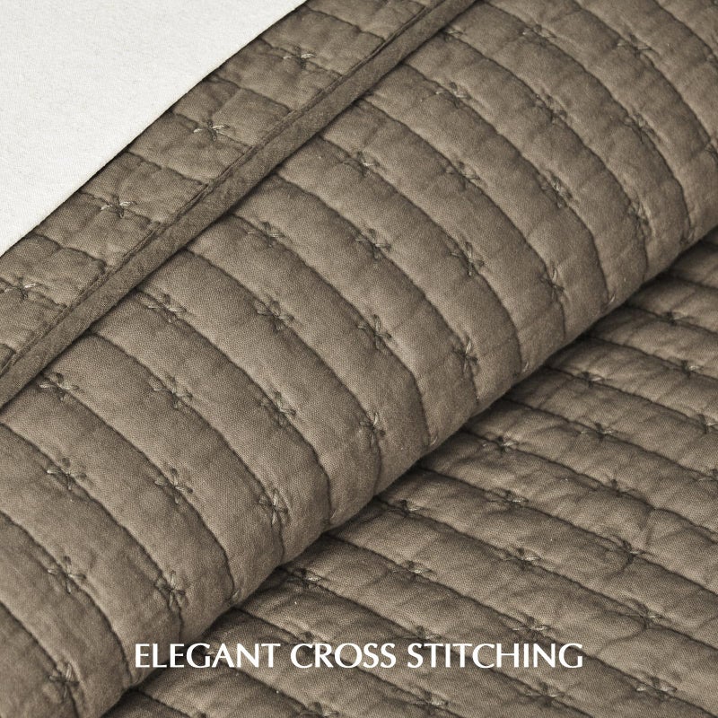 EVERGRACEHOME EVERGRACE Cross Stitch Pre-Washed Cotton Quilt Bedding Set King Size, Oversized 3 Pieces Lightweight Bedspread Coverlet for All Season, with 2 Matching Shams, Mocha Brown, 108"x96" - Image 3