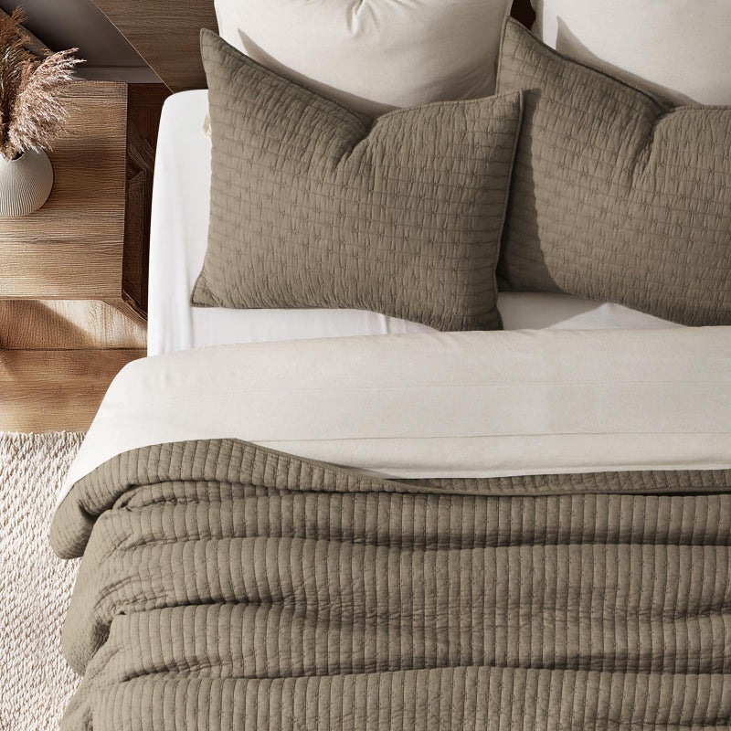 EVERGRACEHOME EVERGRACE Cross Stitch Pre-Washed Cotton Quilt Bedding Set King Size, Oversized 3 Pieces Lightweight Bedspread Coverlet for All Season, with 2 Matching Shams, Mocha Brown, 108"x96" - Image 4