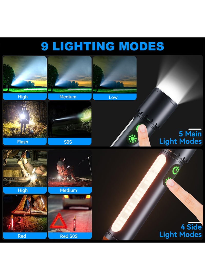 بينكو مصابيح يدوية قابلة لإعادة الشحن، مصباح يدوي عالي السطوع 2000 لومن مع 9 أوضاع إضاءة، مقاوم للماء، قابل للتعديل، مصباح يدوي قوي، مصابيح يدوية متعددة، مصباح يدوي فائق السطوع ومقاوم للماء، قابل للتكبير والتصغير، مناسب لحالات الطوارئ، السيارات، المنازل، المشي لمسافات طويلة، التخييم. - Image 3