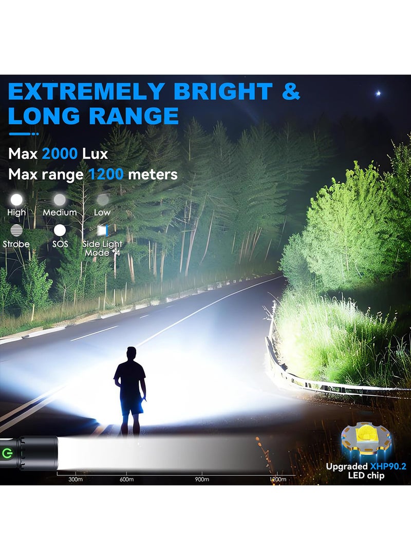 بينكو مصابيح يدوية قابلة لإعادة الشحن، مصباح يدوي عالي السطوع 2000 لومن مع 9 أوضاع إضاءة، مقاوم للماء، قابل للتعديل، مصباح يدوي قوي، مصابيح يدوية متعددة، مصباح يدوي فائق السطوع ومقاوم للماء، قابل للتكبير والتصغير، مناسب لحالات الطوارئ، السيارات، المنازل، المشي لمسافات طويلة، التخييم. - Image 2