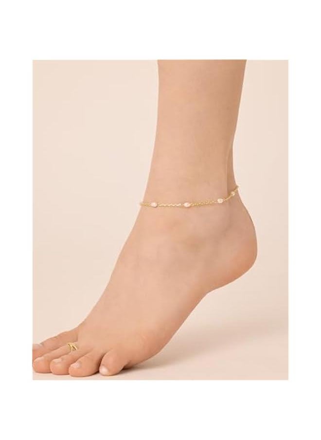 PAVOI - 14K Gold Plated Charm Link Chain Anklets for Women | Dainty Cubic Zirconia Boho Dot Evil Eye Star Station Solitaire Pearl Beaded Festival Adjustable Gold Anklets - Image 1