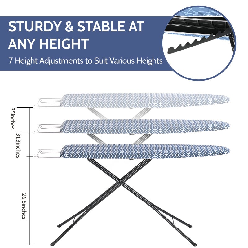 APEXCHASER Ironing Board Full Size, Iron Board with Ironrest, Lightweight Iron Table Stand Adjustable Height, Foldable Iron and Ironing Boards Set with Thick Padding, Sturdy Metal Legs, Blue 43x13 - Image 2
