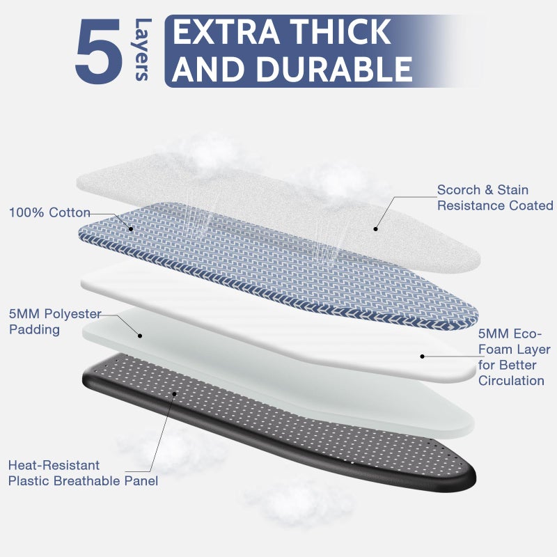 APEXCHASER Ironing Board Full Size, Iron Board with Ironrest, Lightweight Iron Table Stand Adjustable Height, Foldable Iron and Ironing Boards Set with Thick Padding, Sturdy Metal Legs, Blue 43x13 - Image 4