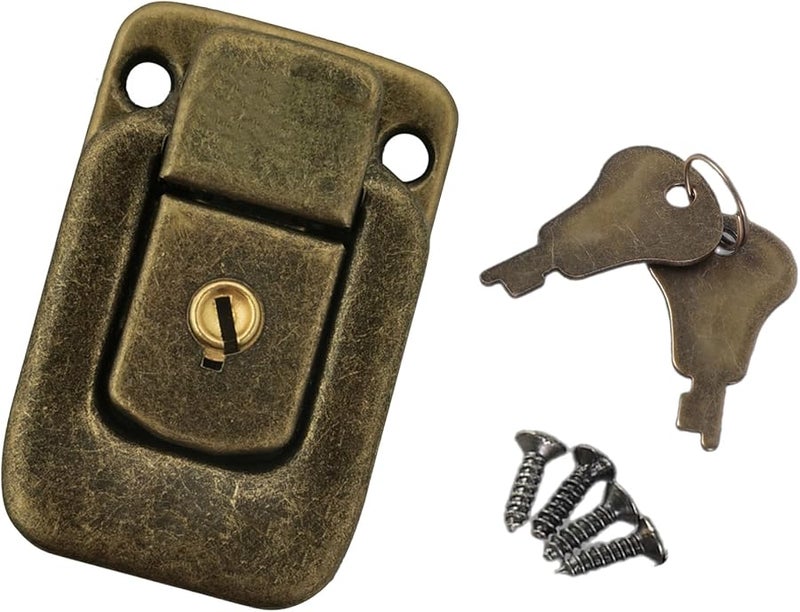 Vintage Iron Suitcase Lock Hasp 31x49mm With Key And Screws For Jewelry Toolbox Wood Case - Image 5