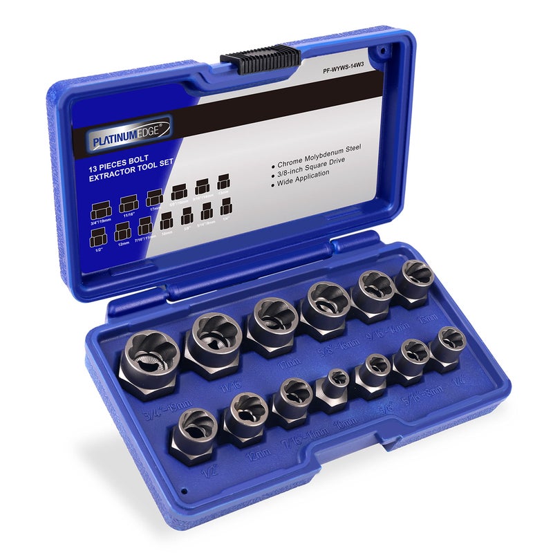 PLATINUMEDGE 13 Pieces Impact Bolt & Nut Remover Set, Stripped Bolt Extractor Set, Cr-Mo Extraction Tool Set with Solid Storage Case, Easy Out Rusted Rounded Damaged Nuts and Bolts - Image 1