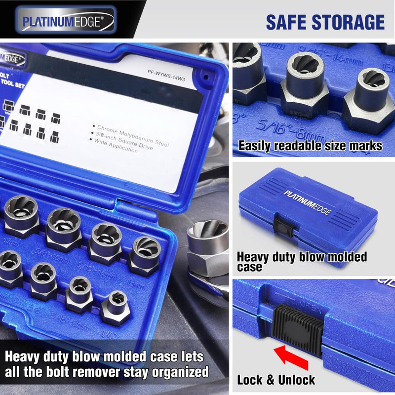 PLATINUMEDGE 13 Pieces Impact Bolt & Nut Remover Set, Stripped Bolt Extractor Set, Cr-Mo Extraction Tool Set with Solid Storage Case, Easy Out Rusted Rounded Damaged Nuts and Bolts - Image 5