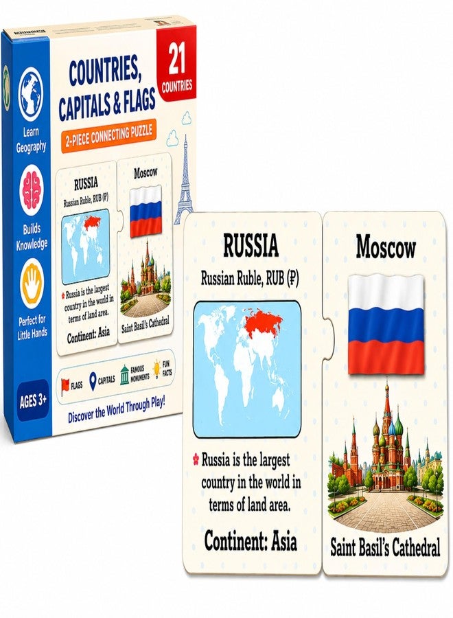 EL FIGO Card Puzzle for Kids | 21 Countries with Flags, Capitals, Currency, Fun Fact & Famous Monuments | Educational Toy Puzzle for Kids | Fun Learning Toy for Girls & Boys - Image 1