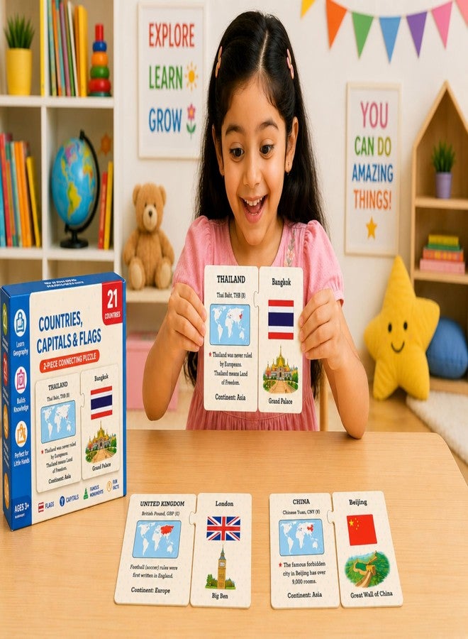 EL FIGO Card Puzzle for Kids | 21 Countries with Flags, Capitals, Currency, Fun Fact & Famous Monuments | Educational Toy Puzzle for Kids | Fun Learning Toy for Girls & Boys - Image 3