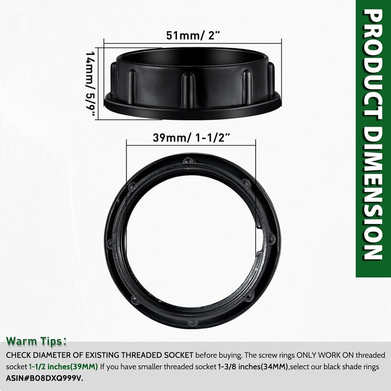 EMNOOTI Aluminum Socket Shade Rings - Medium Base E26, Retaining Rings for Glass Lamp Shades/Light Fixtures, Lock Thread Diameter 1-1/2 Inches - Image 5