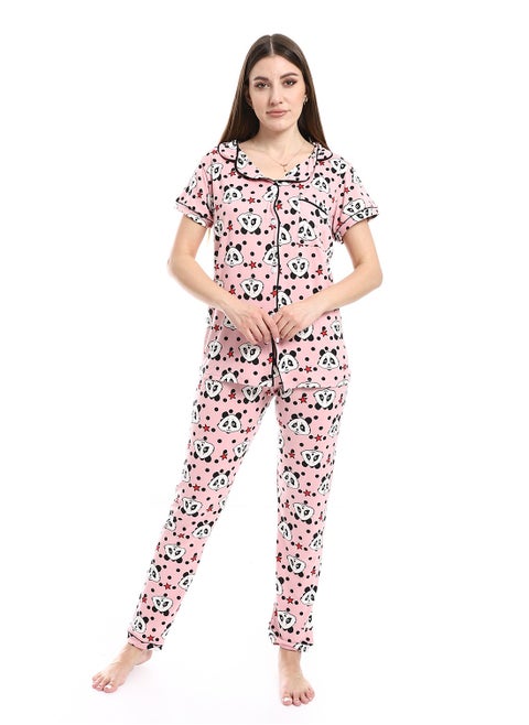Women Pajama Set With Pants And Button Design