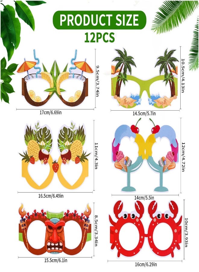 Party Paper Glasses, 12Pcs Hawaiian Funny Glasses, Fancy Party Eyeglasses Novelty Carnival Masquerade Masks Photo Booth Props Frame Fiesta Glasses Dress Costume Decoration for Kids Adults Summer  - Image 2