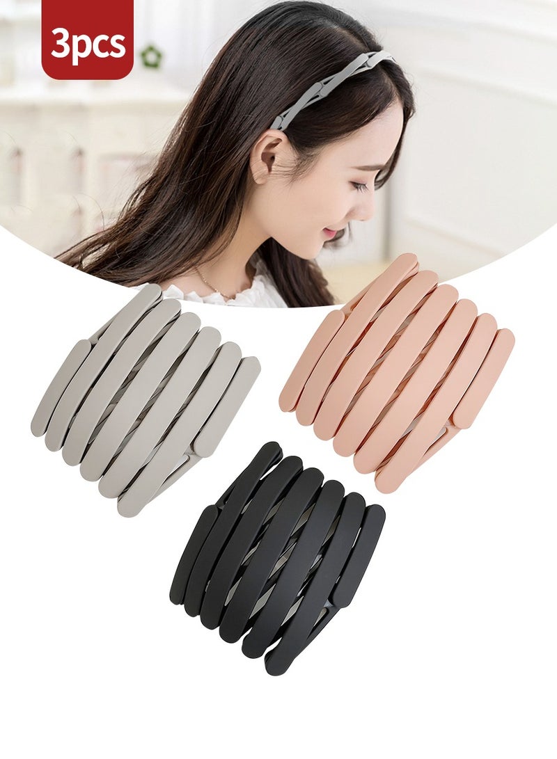 بيروي 3 قطع أربطة شعر قابلة للطي، ومشابك شعر محمولة، وأربطة شعر بلاستيكية قابلة للسحب، وأربطة شعر غير مرئية بأسنان وأربطة رأس غير قابلة للانزلاق، مناسبة للمنزل والخروج والسفر - Image 1