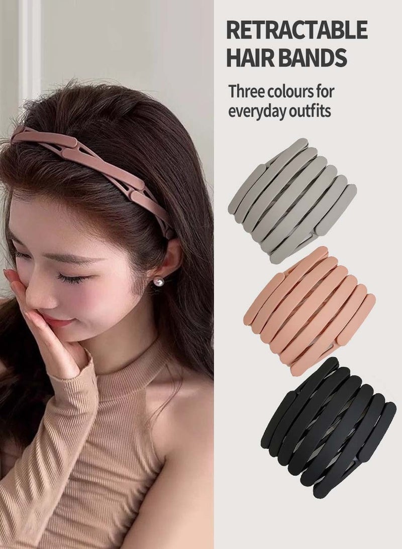 بيروي 3 قطع أربطة شعر قابلة للطي، ومشابك شعر محمولة، وأربطة شعر بلاستيكية قابلة للسحب، وأربطة شعر غير مرئية بأسنان وأربطة رأس غير قابلة للانزلاق، مناسبة للمنزل والخروج والسفر - Image 4