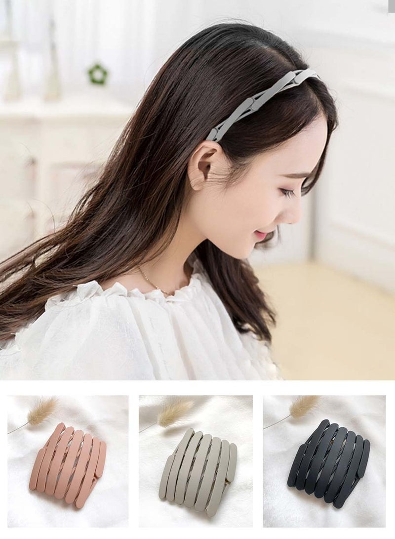 بيروي 3 قطع أربطة شعر قابلة للطي، ومشابك شعر محمولة، وأربطة شعر بلاستيكية قابلة للسحب، وأربطة شعر غير مرئية بأسنان وأربطة رأس غير قابلة للانزلاق، مناسبة للمنزل والخروج والسفر - Image 2