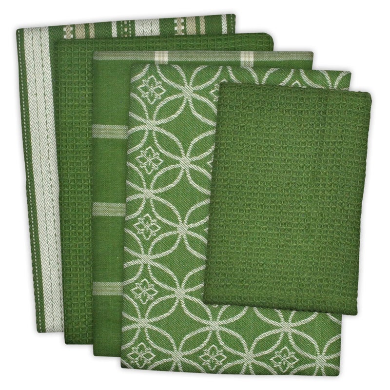 DII Assorted Woven Kitchen Set  Dishtowel  18x28  Dishcloth  13x13  Sage  5 Piece - Image 1