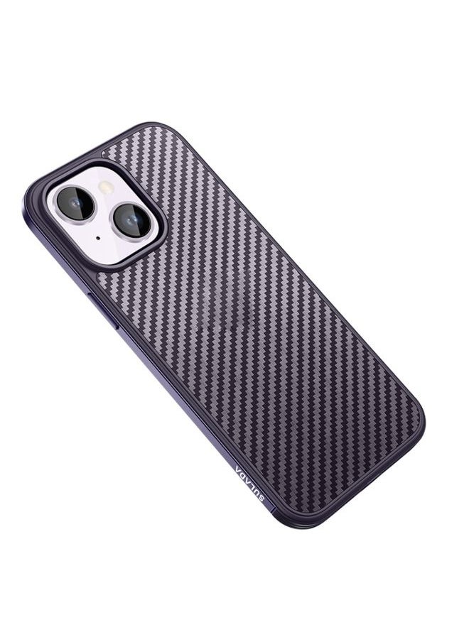 Generic Case Cover For iPhone 14 SULADA Carbon Fiber Textured Shockproof Metal + TPU Frame Case Dark Purple 