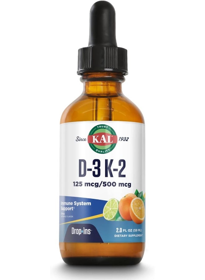 KAL D3 K2 DropIns 125 mcg / 500 mcg Liquid Vitamin D3 K2 Drops - Image 1