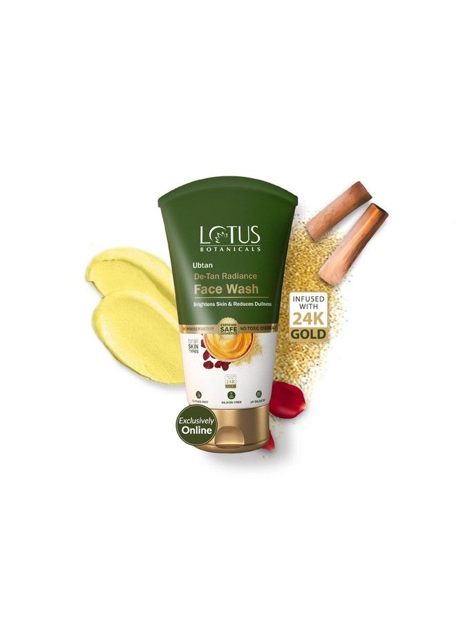 LOTUS BOTANICALS Ubtan Detan Radiance Face Wash ; Infused With 24K Gold ; For Glowing & Rejuvenated Skin Antitan ; No Silicon No Sulphates Noncomedogenic ; 100Ml  - Image 1