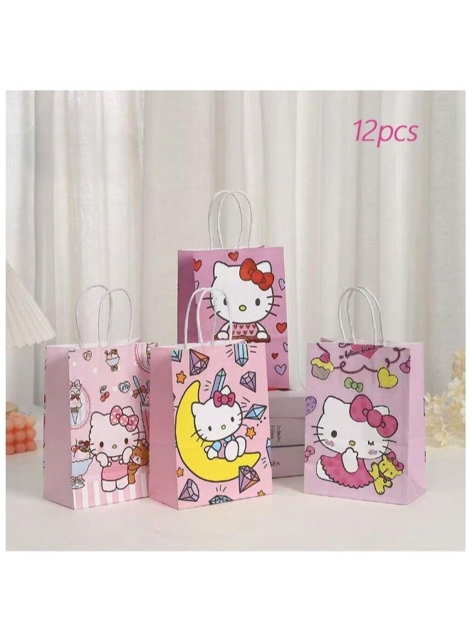 هالو كيتي 12 توزيعات اكياس هدايا  هلو كيتي الورقيه لتوزيعات الهدايا والحلويات لحفلات اعياد الميلاد و التخرج 12 كيس باشكال متنوعة - Image 2