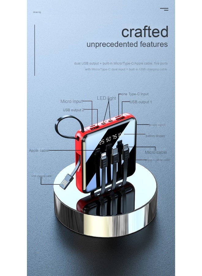 10,000mAh Compact Mini Portable Power Bank with Built-in Cable and LCD Display - Universal for Smartphones - Image 4