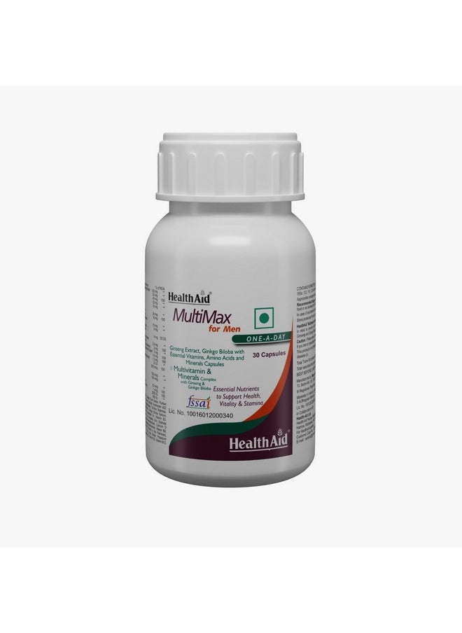Health Aid - HealthAid MultiMax for Men |60 Vegetarian Liquid fill Capsules| With Ginseng, Zinc | 12 Vitamins & 8 Minerals | For Daily Energy, Stamina & Immunity - Image 1