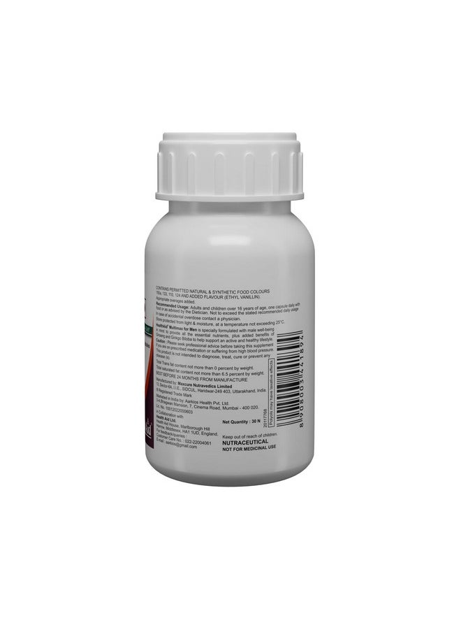 Health Aid - HealthAid MultiMax for Men |60 Vegetarian Liquid fill Capsules| With Ginseng, Zinc | 12 Vitamins & 8 Minerals | For Daily Energy, Stamina & Immunity - Image 1
