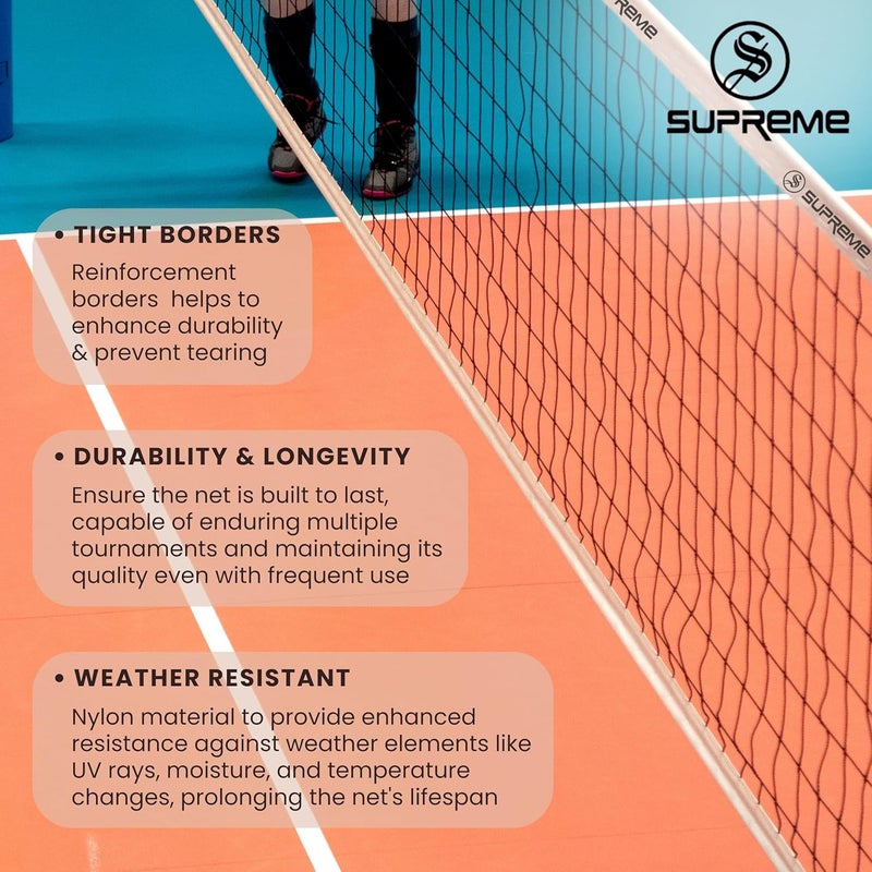 SUPREME Volleyball Net Classic (4 Side Canvas) Heavy Duty (Pack of 1) Volleyball Net (Black, Beige) - Image 4