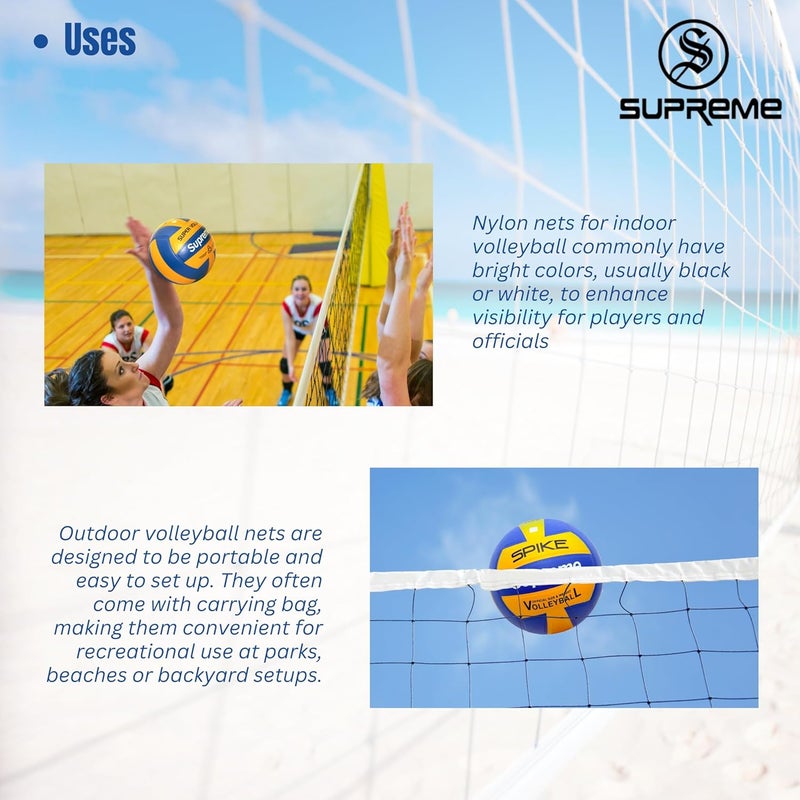 SUPREME Volleyball Net Classic (4 Side Canvas) Heavy Duty (Pack of 1) Volleyball Net (Black, Beige) - Image 5