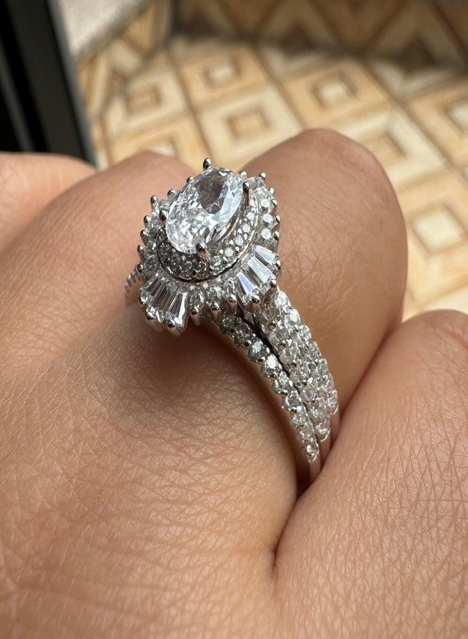 نيو شي جولري مجموعة خواتم خطوبة عتيقة من نيوشي للمجوهرات للنساء، مرصعة بأحجار الزركونيا المكعبة AAAAA، طقم خاتم زفاف، 3.5 قيراط، فضة إسترليني عيار 925، هالة، مقاس 5 - Image 5