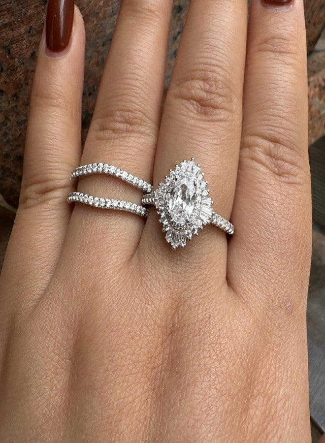 نيو شي جولري مجموعة خواتم خطوبة عتيقة من نيوشي للمجوهرات للنساء، مرصعة بأحجار الزركونيا المكعبة AAAAA، طقم خاتم زفاف، 3.5 قيراط، فضة إسترليني عيار 925، هالة، مقاس 5 - Image 4