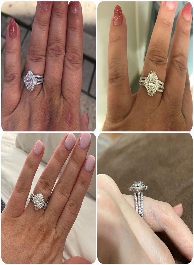 نيو شي جولري مجموعة خواتم خطوبة عتيقة من نيوشي للمجوهرات للنساء، مرصعة بأحجار الزركونيا المكعبة AAAAA، طقم خاتم زفاف، 3.5 قيراط، فضة إسترليني عيار 925، هالة، مقاس 5 - Image 2