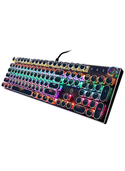 Wemart Mechanical Gaming Keyboard, LED Rainbow Gaming Backlit, 104 Anti-Ghosting Keys, Quick-Response Black Switches, Multimedia Control for PC and Desktop Computer
