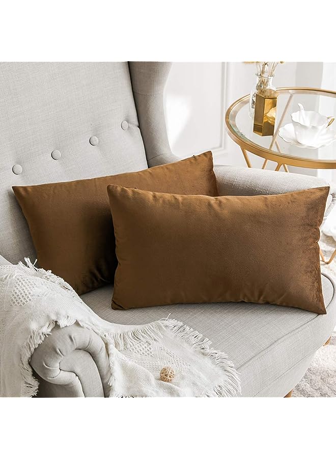 IAF Two-Sided Washable Velvet Pillow Cover - 12 x 20 Inches / 30 x 50 cm - Pack of 2 - Brown - Soft Pillow Covers Cushion Covers Case for Sofa Bedroom Livingroom Chair Car, Cushion Cover - Image 1