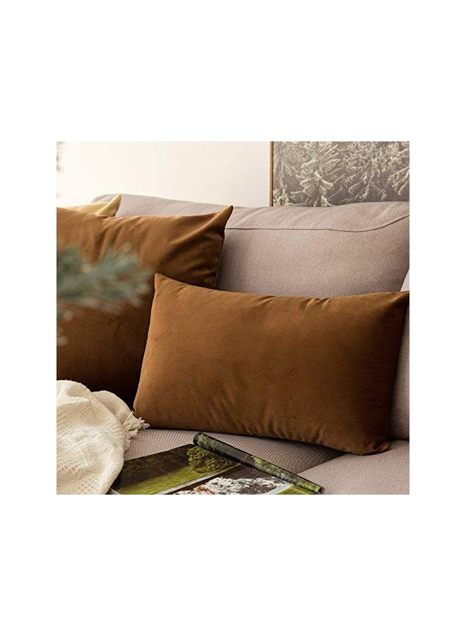 IAF Two-Sided Washable Velvet Pillow Cover - 12 x 20 Inches / 30 x 50 cm - Pack of 2 - Brown - Soft Pillow Covers Cushion Covers Case for Sofa Bedroom Livingroom Chair Car, Cushion Cover - Image 2