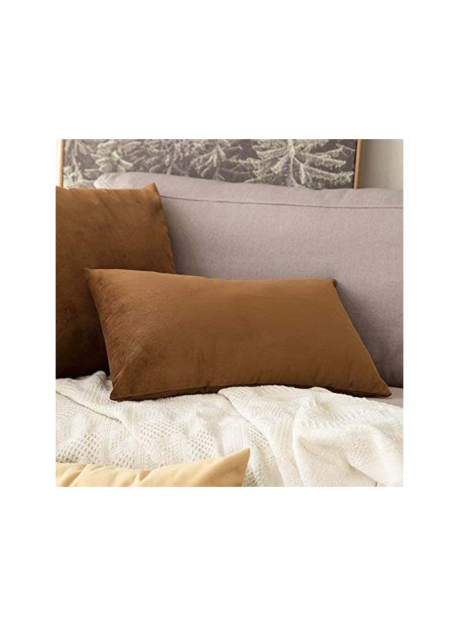 IAF Two-Sided Washable Velvet Pillow Cover - 12 x 20 Inches / 30 x 50 cm - Pack of 2 - Brown - Soft Pillow Covers Cushion Covers Case for Sofa Bedroom Livingroom Chair Car, Cushion Cover - Image 3