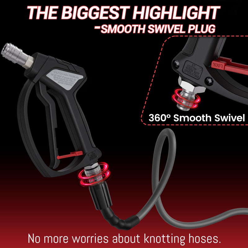 Zebra Clean Short Pressure Washer Gun, Swivel Power Washer Gun 4060 PSI, Stubby Pressure Washer Gun with 3/8" Smooth & 1/4" Quick Connector Coupler Compatible with Hose Foam Cannon Car Wash Foam Gun - Image 2