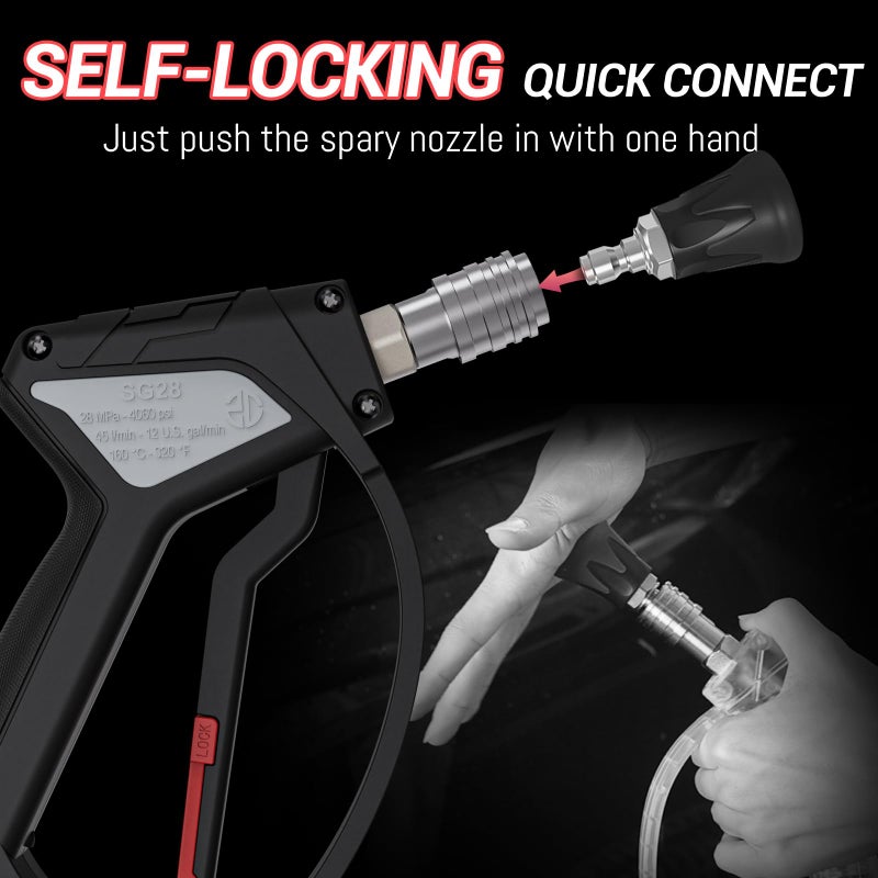 Zebra Clean Short Pressure Washer Gun, Swivel Power Washer Gun 4060 PSI, Stubby Pressure Washer Gun with 3/8" Smooth & 1/4" Quick Connector Coupler Compatible with Hose Foam Cannon Car Wash Foam Gun - Image 3